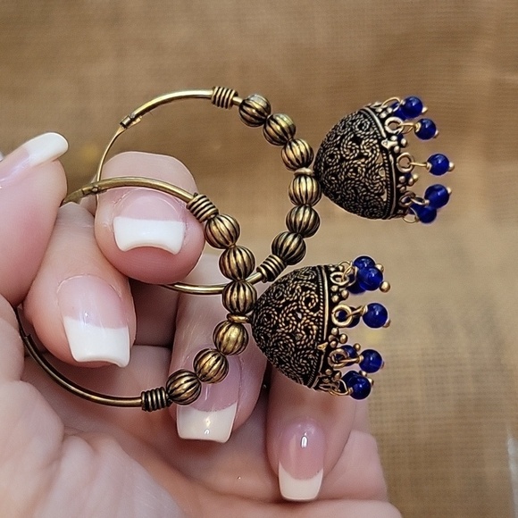 BEADED JHUMKA HOOP EARRINGS, Choice of Color - Picture 3 of 10